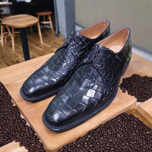 New Men's Handmade  Black Crocodile Textured Leather  Dress & Formal Wear Shoes