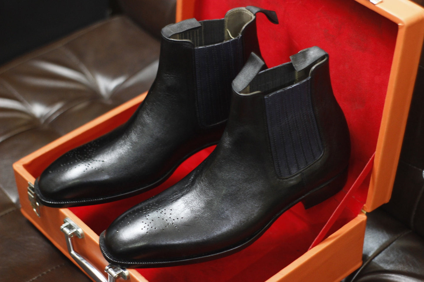 New Men's Handmade Formal Shoes Black Leather Pull On Ankle High Stylish Chelsea Boots