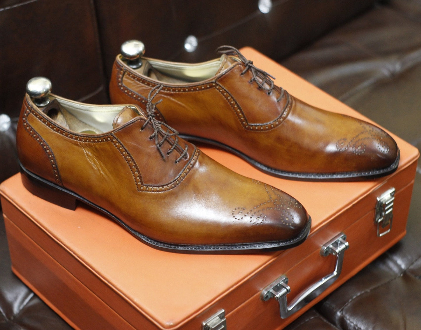 New Men's Handmade Formal Shoes Brown Leather , Lace Up Stylish Brogue Toe Dress & Casual Wear Shoes