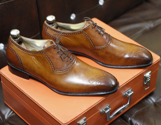 New Men's Handmade Formal Shoes Brown Leather , Lace Up Stylish Brogue Toe Dress & Casual Wear Shoes