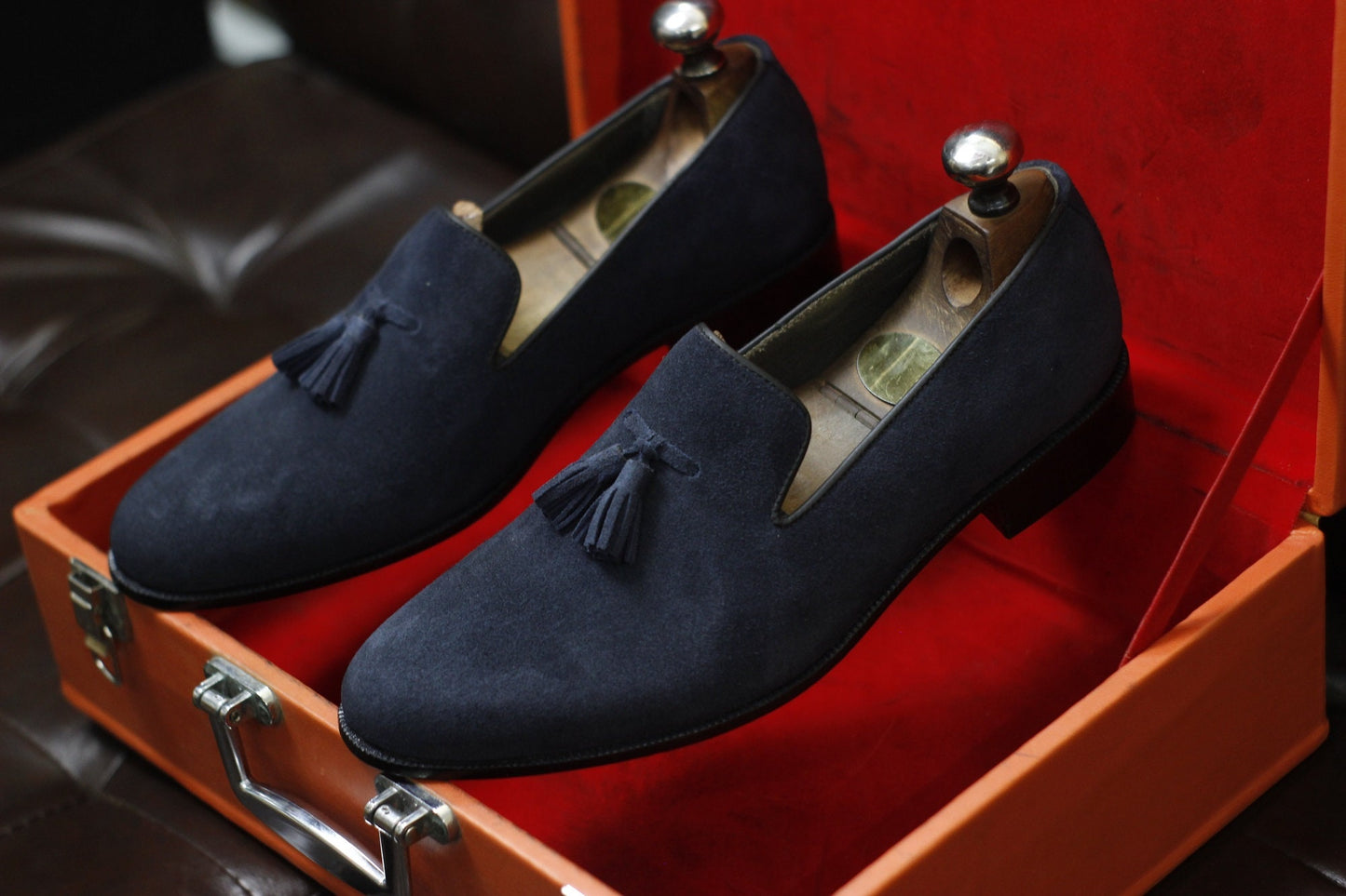 New Men's Handmade Formal Shoes Blue Suede Leather Slip On Stylish Loafer Teasels Dress & Casual Wear Shoes