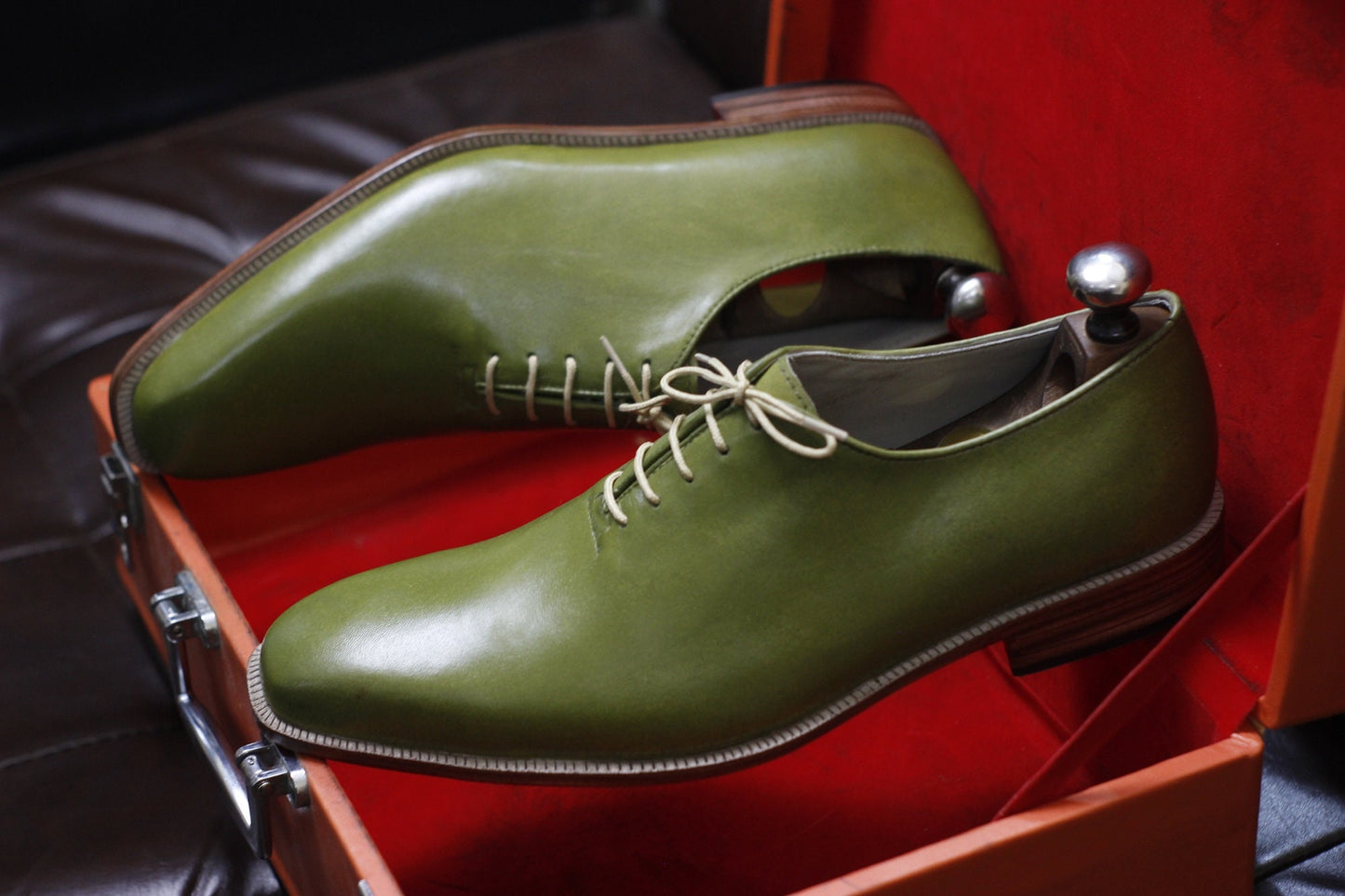 New Men's Handmade Formal Shoes Green Leather , Lace Up Stylish Dress & Casual Wear Shoes