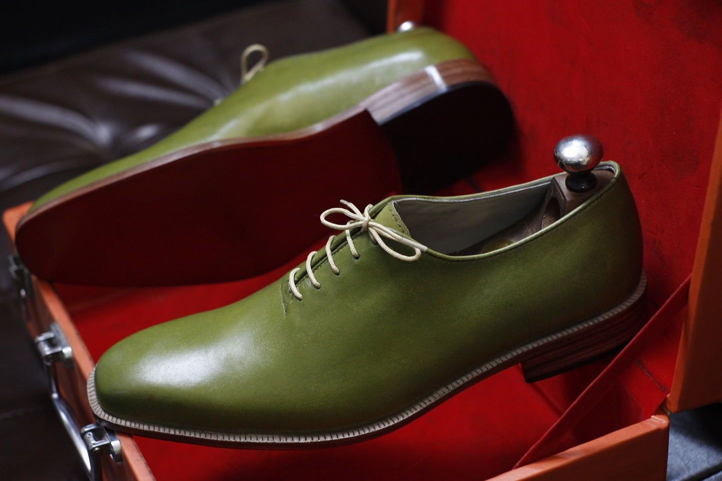 New Men's Handmade Formal Shoes Green Leather , Lace Up Stylish Dress & Casual Wear Shoes