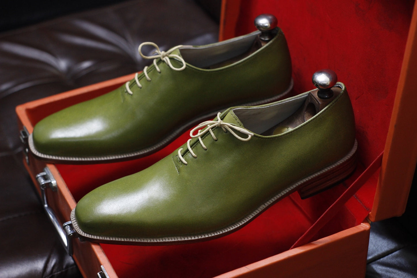 New Men's Handmade Formal Shoes Green Leather , Lace Up Stylish Dress & Casual Wear Shoes