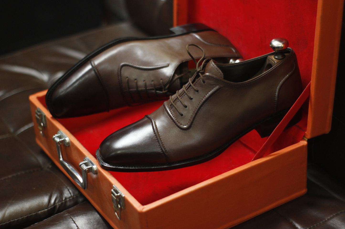 New Men's Handmade Formal Shoes Brown Leather Lace Up Stylish Cap Toe Dress & Casual Wear Shoes