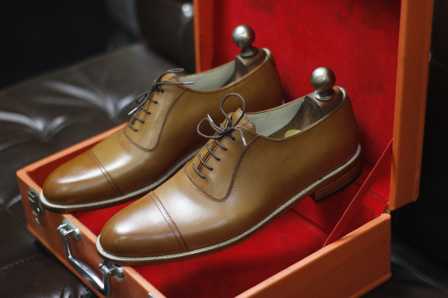 New Men's Handmade Formal Shoes Tan Leather Lace Up Stylish Cap Toe Dress & Casual Wear Shoes