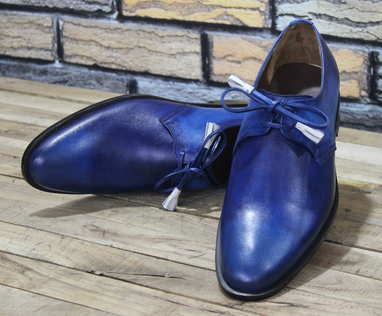 New Men's Handmade Formal Shoes Dual Tone Blue Shaded Leather Lace Up Stylish Leather Laces Dress / Casual Wear Shoes