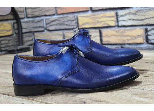 New Men's Handmade Formal Shoes Dual Tone Blue Shaded Leather Lace Up Stylish Leather Laces Dress / Casual Wear Shoes