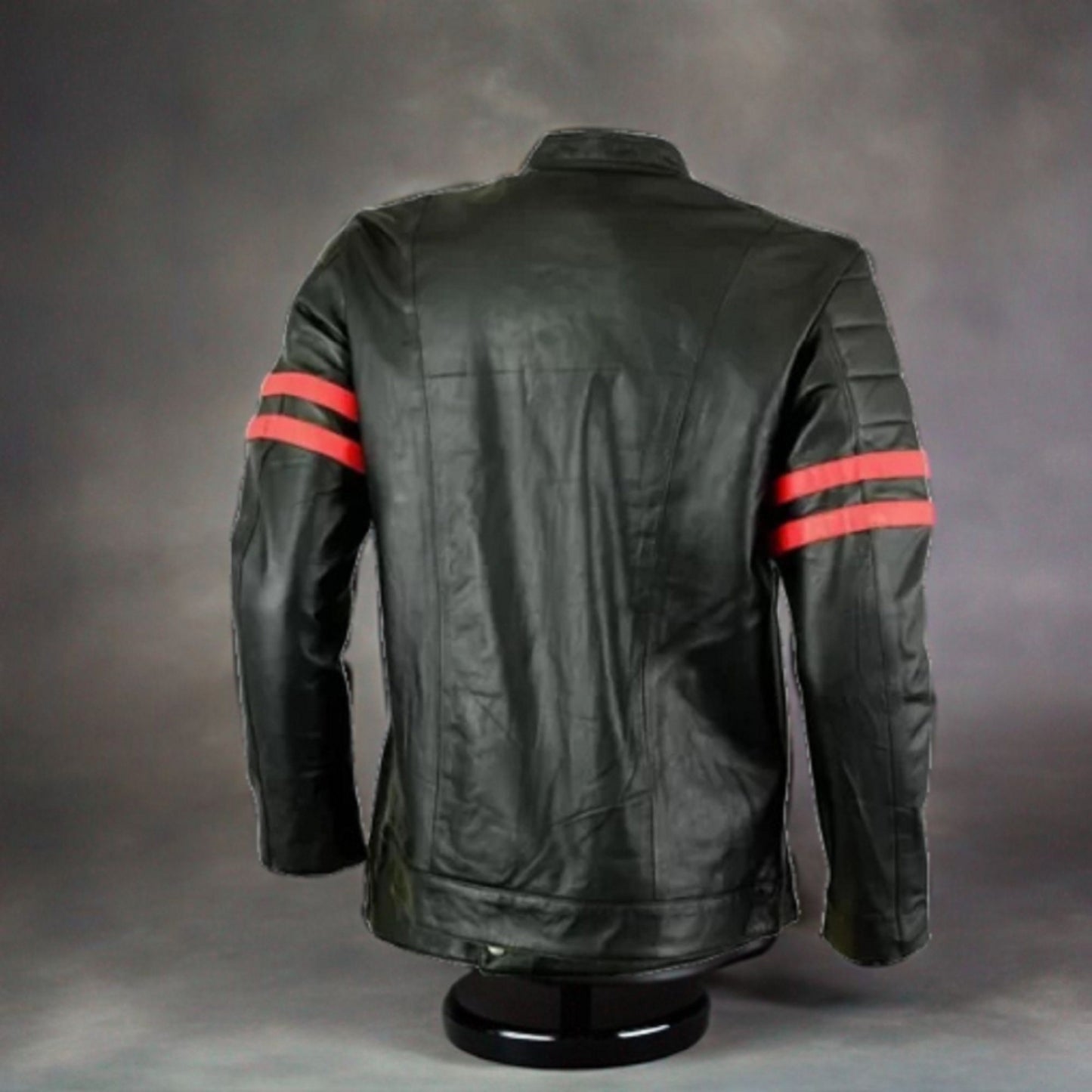 Handmade Men's Red Striped Black Leather Jacket Style  Men's Jackets