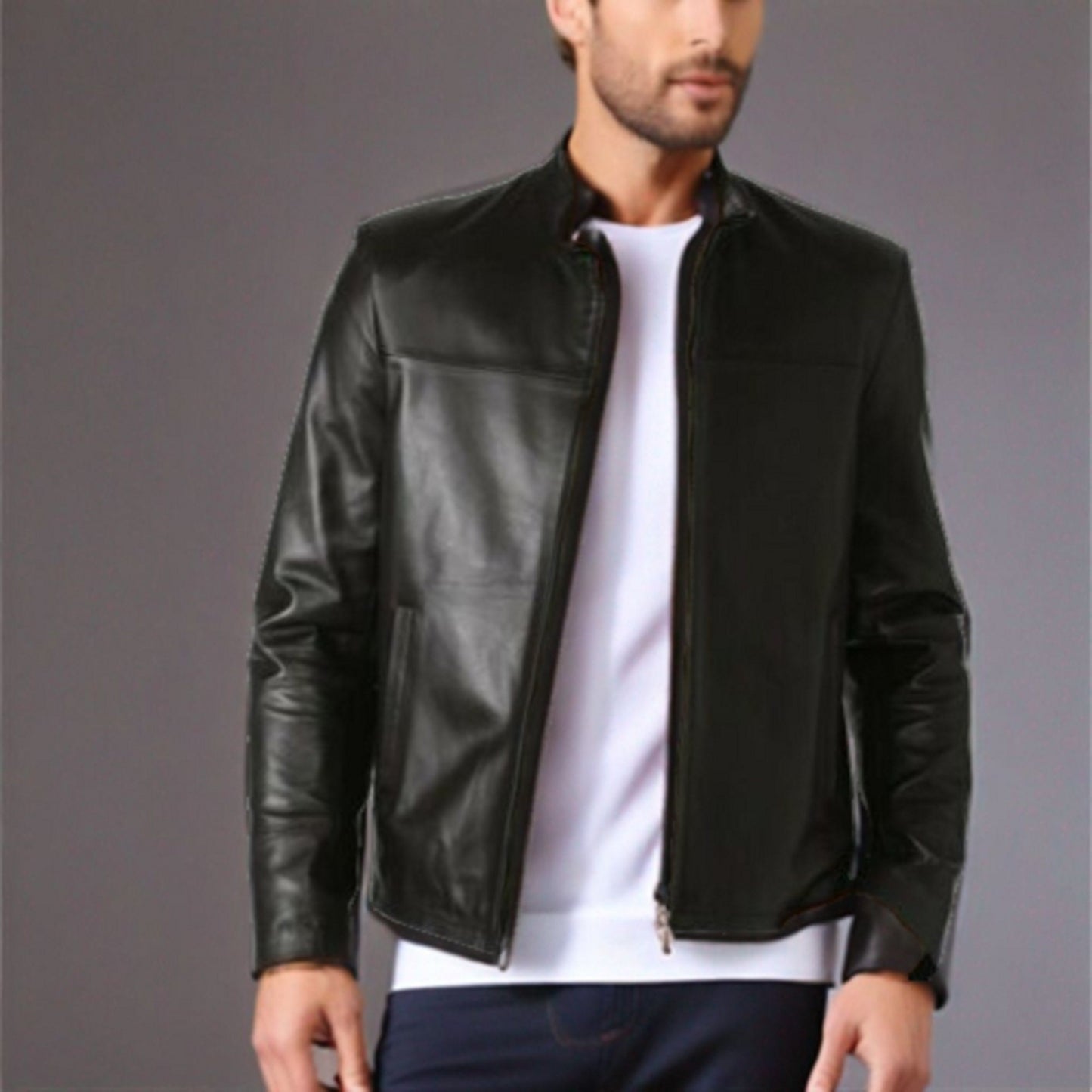 Men's Handmade Black Lambskin Slim fit Biker Real Leather Motorcycle Jacket Style  Men's Jackets