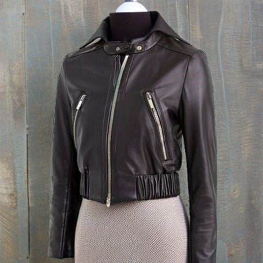 Handmade Dark Brown Leather Jacket Women Black Pure Lambskin Women's Jackets