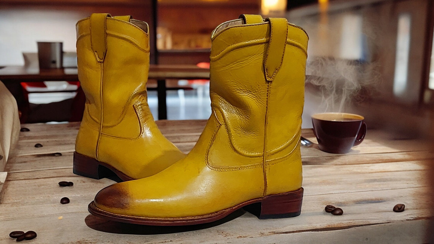 New Men's Handmade Formal Shoes Mustard colour Leather Ankle High Style Dress & Formal Boots (Copy)