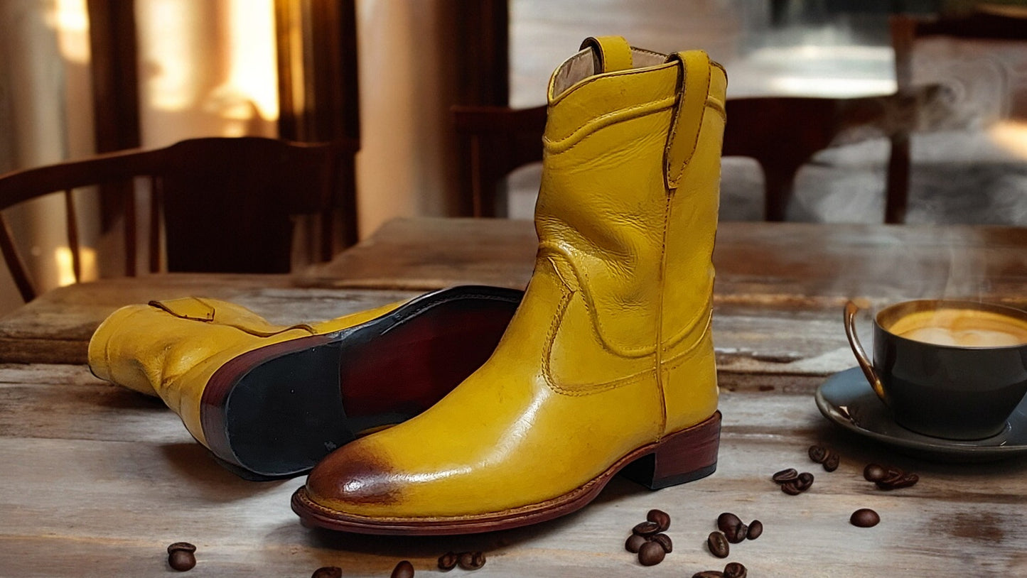 New Men's Handmade Formal Shoes Mustard colour Leather Ankle High Style Dress & Formal Boots (Copy)