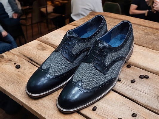 GREEN HANDMADE FORMAL WINGTIP SHOES