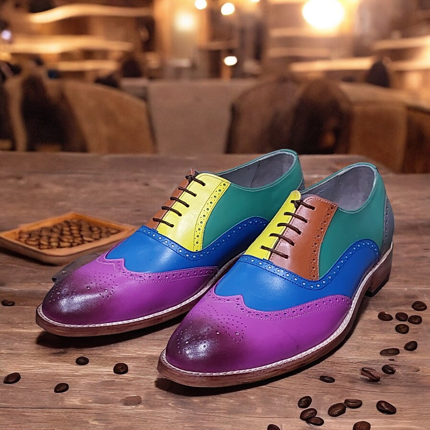 MULTI COLOR HANDMADE FORMAL WINGTIP SHOES