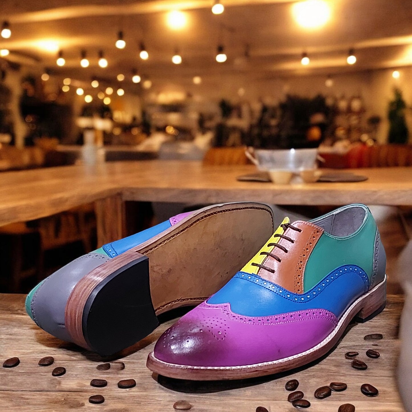 MULTI COLOR HANDMADE FORMAL WINGTIP SHOES