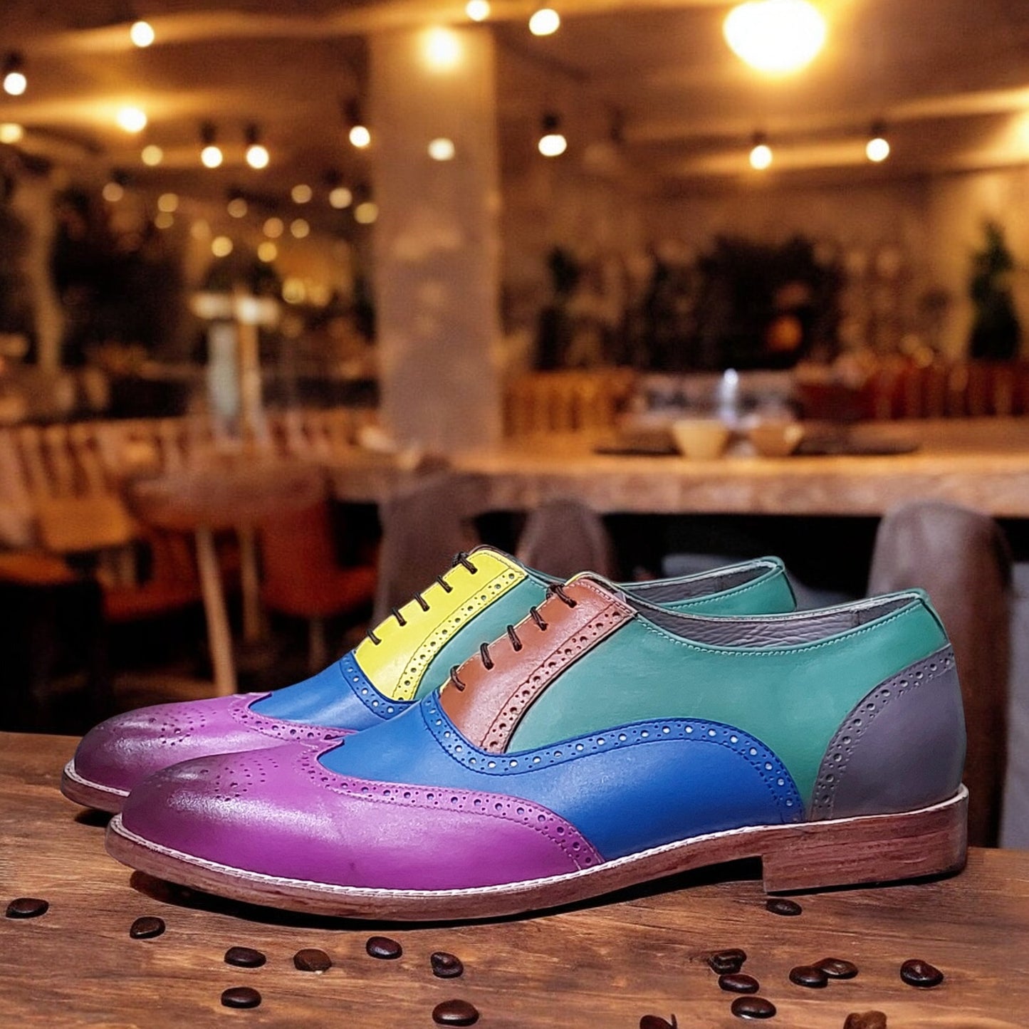 MULTI COLOR HANDMADE FORMAL WINGTIP SHOES