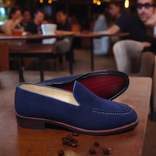 New Men's Handmade Blue Suede  Loafers/SlipOn Stylish Dress & Formal Wear Shoes