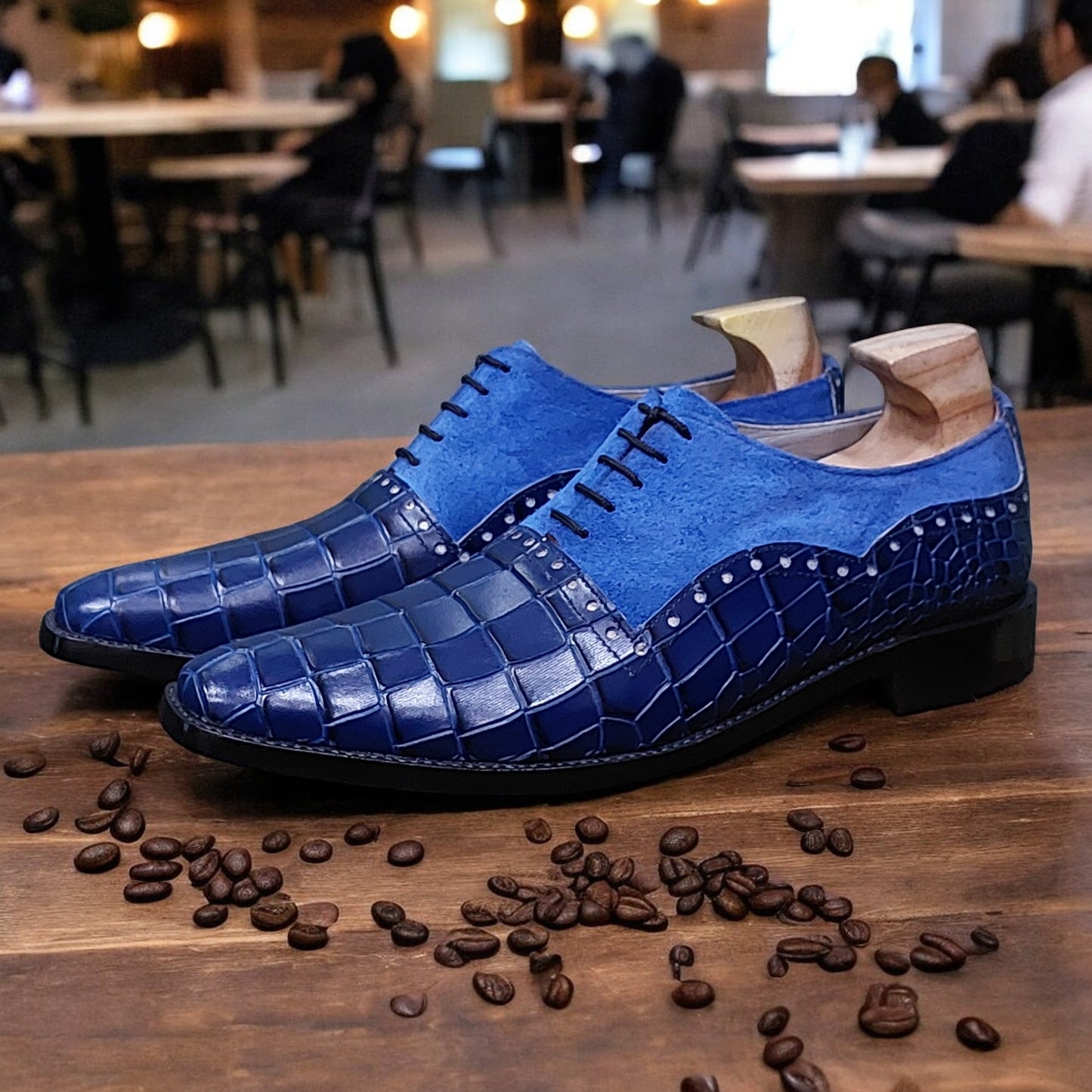 HANDMADE  FORMAL CAPTOE SHOES BLUE COLOR