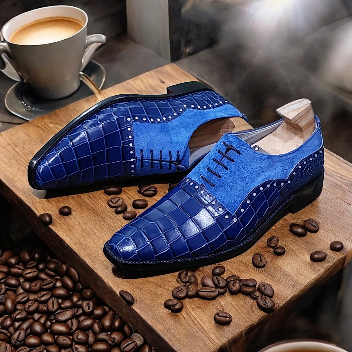 HANDMADE  FORMAL CAPTOE SHOES BLUE COLOR