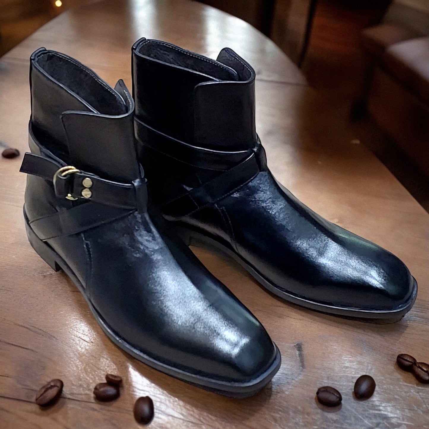 Men's New Handmade Black Leather Boots, Long Leather Boots