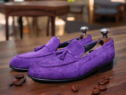 New Men's Handmade Purple Suede  Loafers/SlipOn Stylish Dress & Formal Wear Shoes