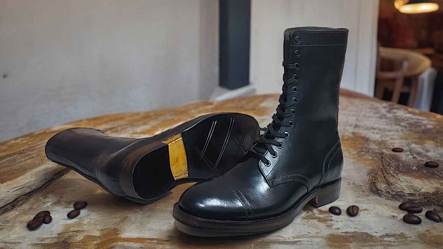 New Handmade Black Leather Boots, Long Leather Boots