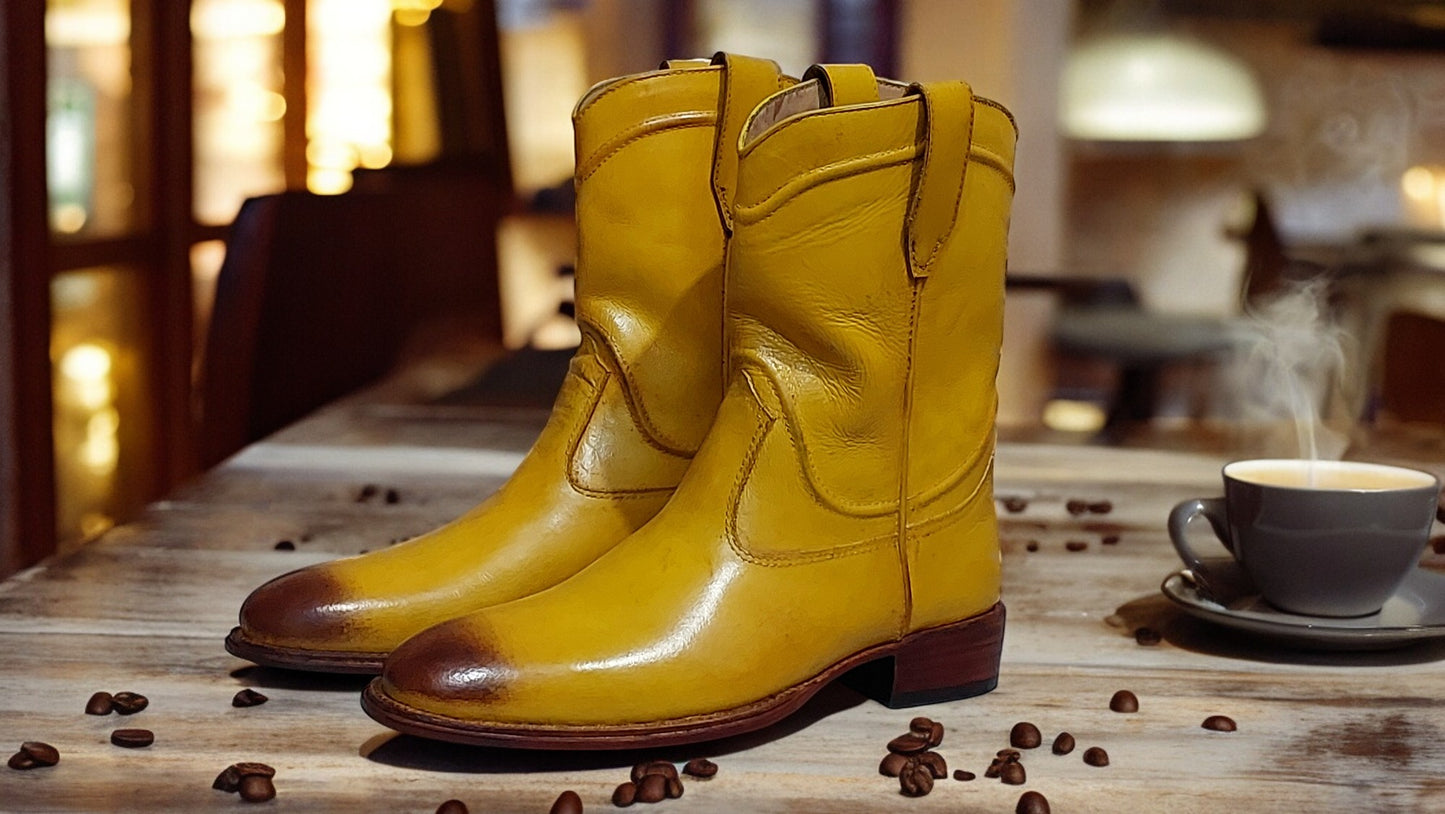 New Men's Handmade Formal Shoes Mustard colour Leather Ankle High Style Dress & Formal Boots (Copy)