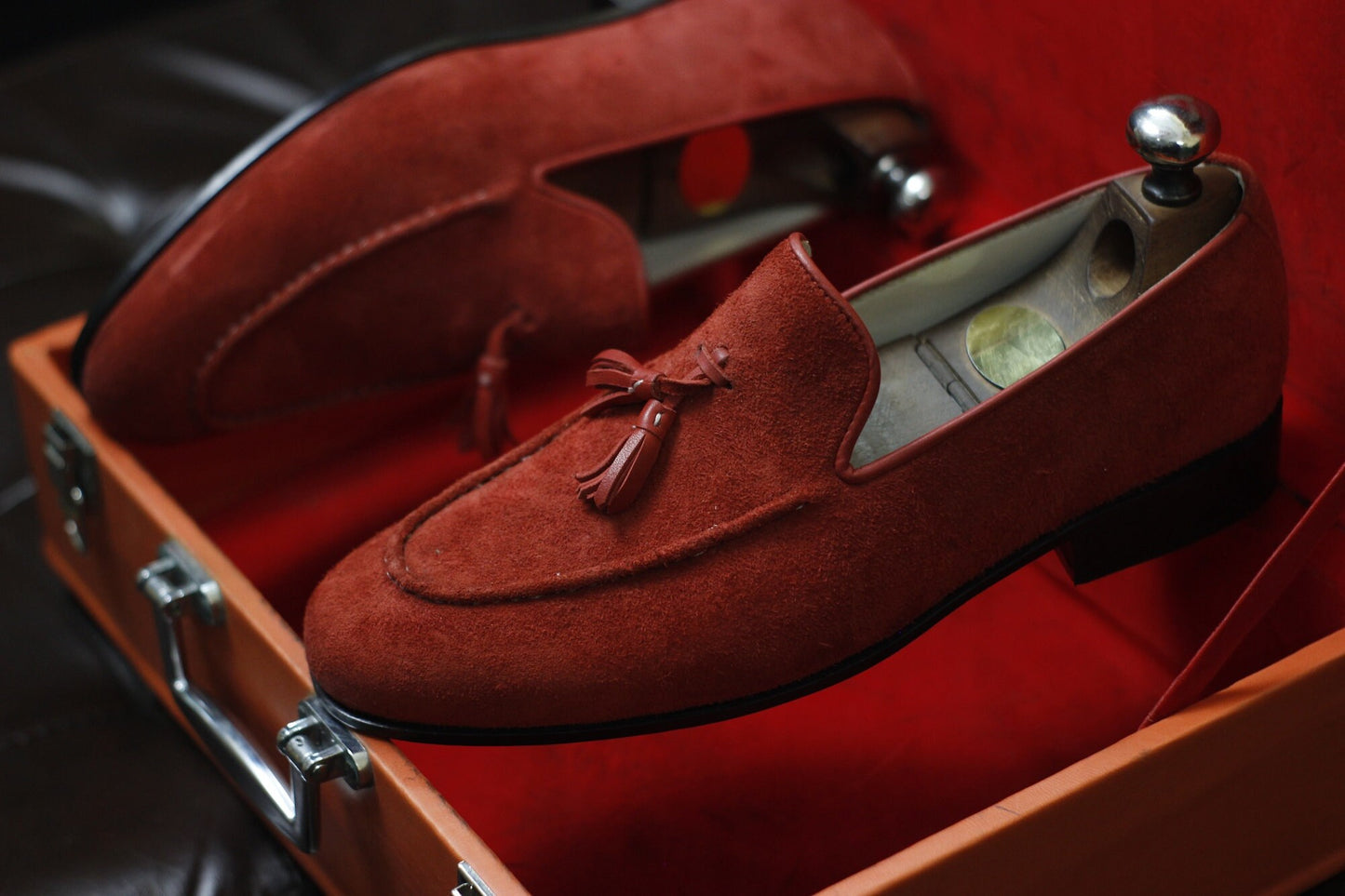 New Men's Handmade Formal Shoes Red Suede Leather Slip On Stylish Loafer Teasels Dress & Formal Wear Shoes