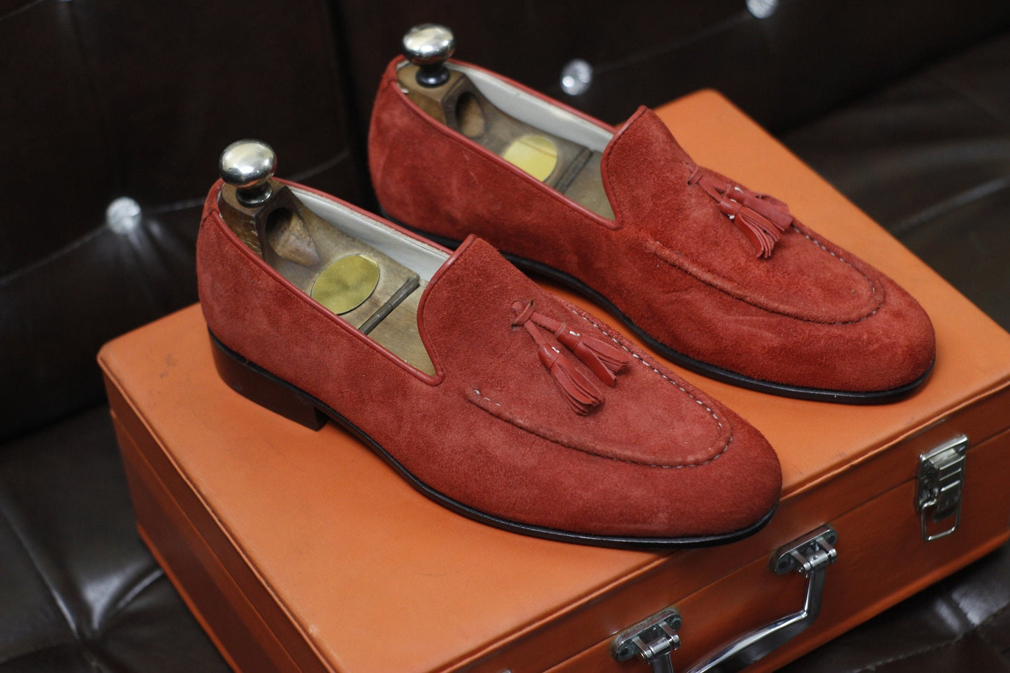 New Men's Handmade Formal Shoes Red Suede Leather Slip On Stylish Loafer Teasels Dress & Formal Wear Shoes