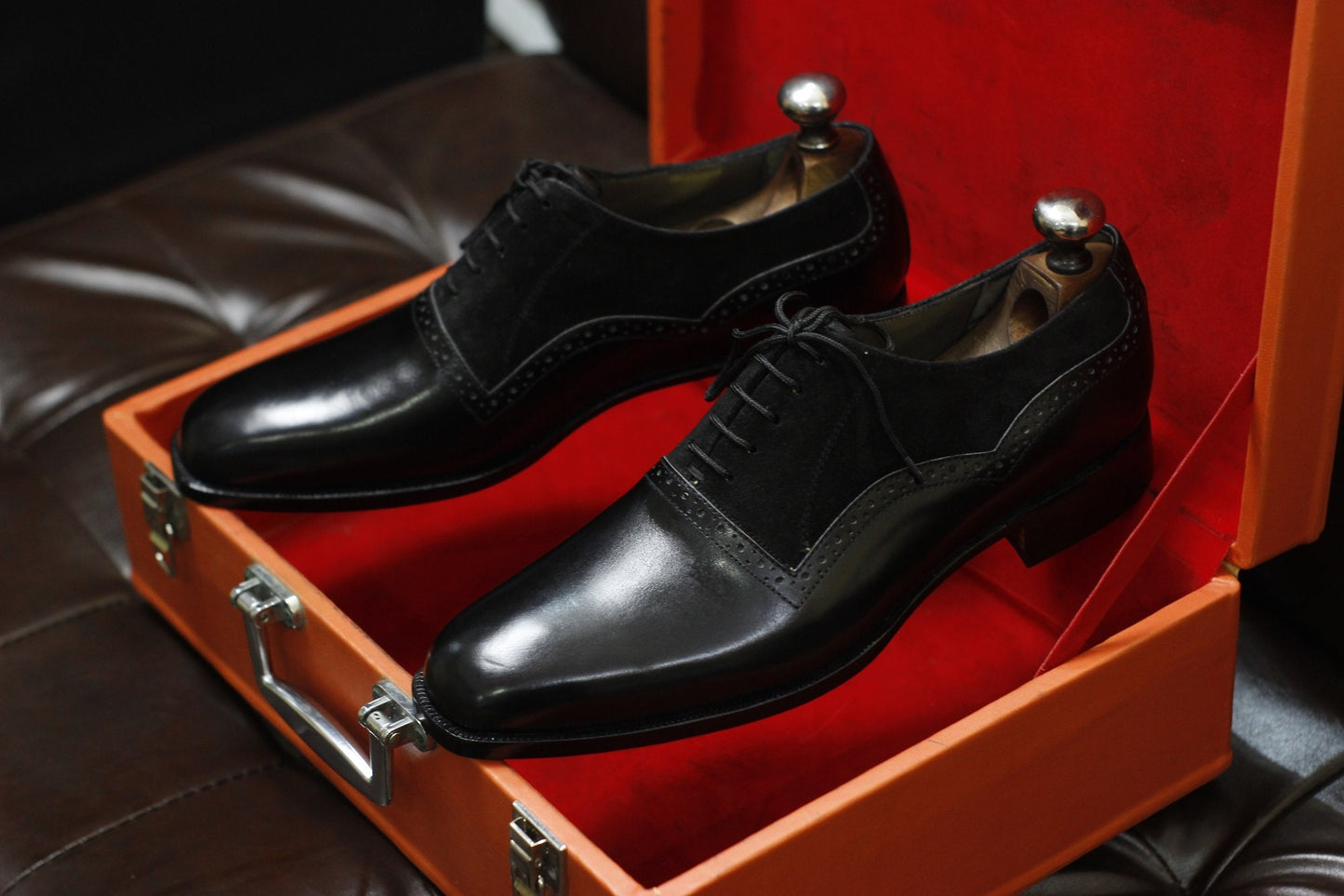 New Men's Handmade Formal Shoes Black Leather and Suede Lace Up Stylish Dress & Formal Wear Shoes