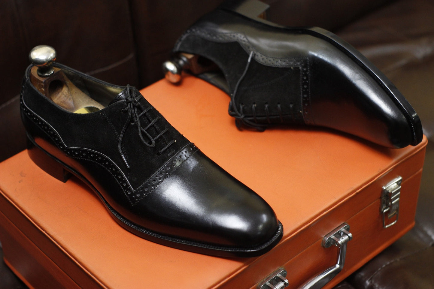 New Men's Handmade Formal Shoes Black Leather and Suede Lace Up Stylish Dress & Formal Wear Shoes