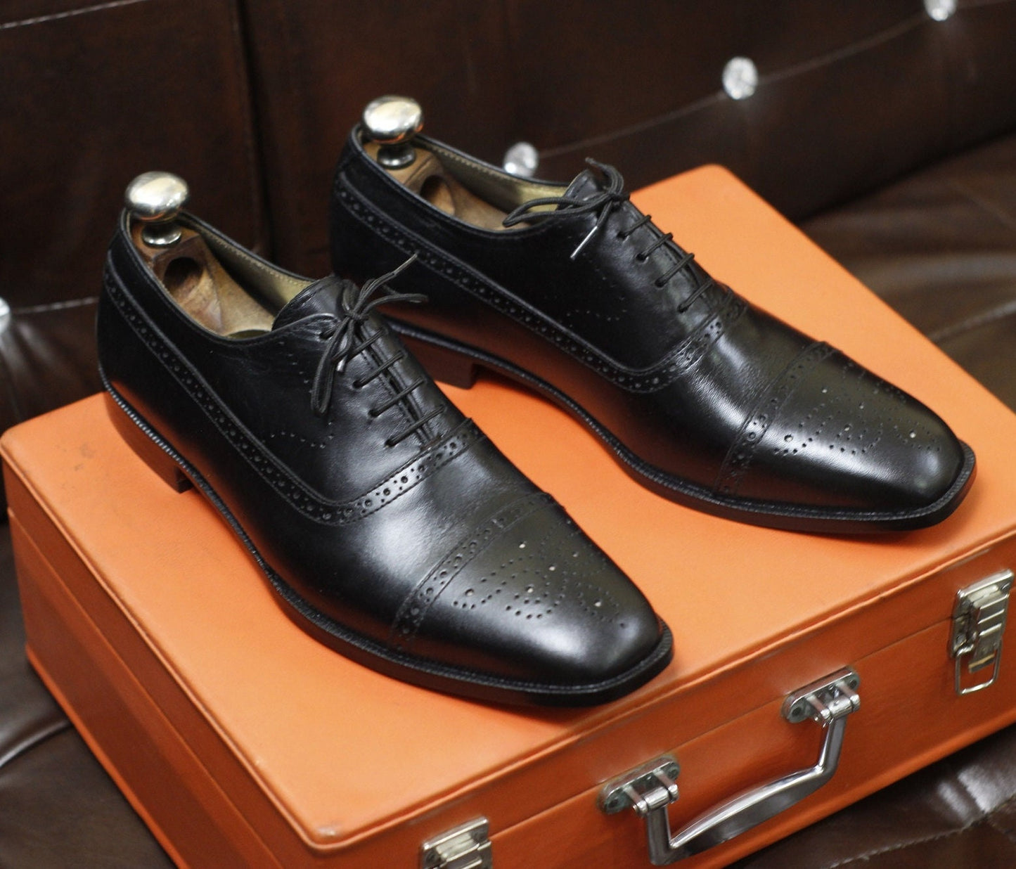 New Men's Handmade Formal Shoes Black Leather Lace Up Stylish Brogue Toe Dress & Formal Wear Shoes