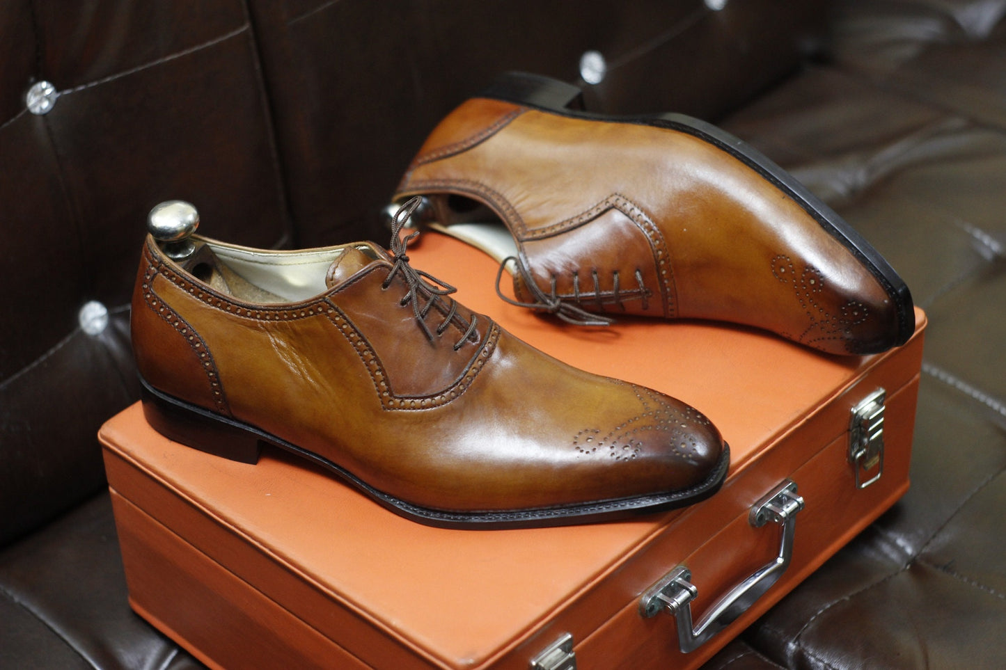 New Men's Handmade Formal Shoes Brown Leather , Lace Up Stylish Brogue Toe Dress & Casual Wear Shoes