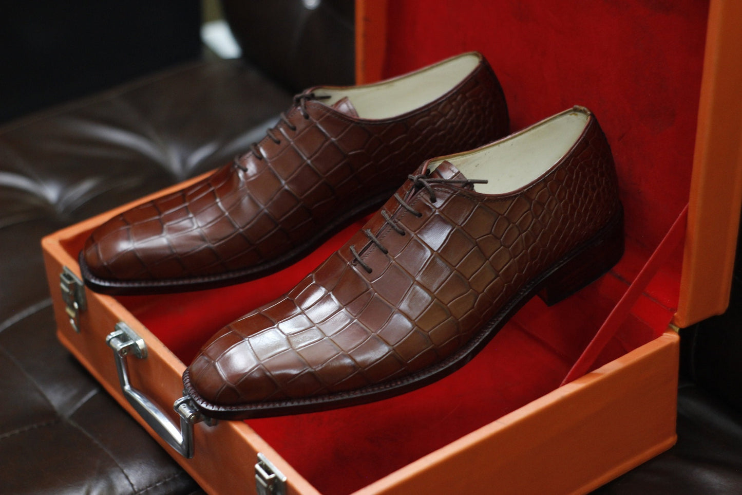 New Men's Handmade Formal Shoes Burgundy Crocodile Textured Leather , Lace Up Stylish Dress & Casual Wear Shoes