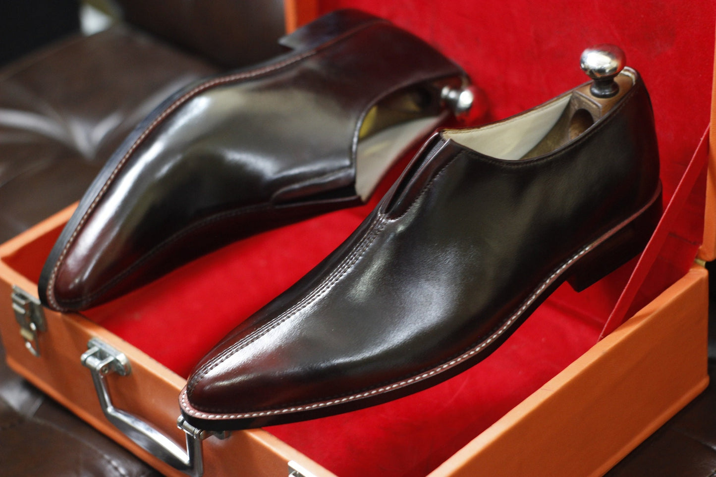 New Men's Handmade Formal Shoes Chocolate Brown Leather Slip On Stylish Loafer Pull On Dress & Formal Wear Shoes