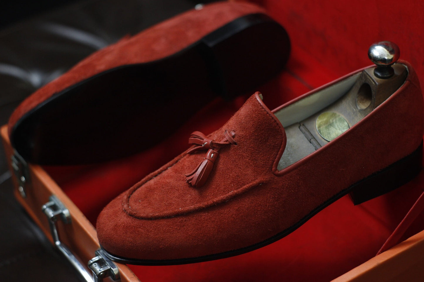 New Men's Handmade Formal Shoes Red Suede Leather Slip On Stylish Loafer Teasels Dress & Formal Wear Shoes