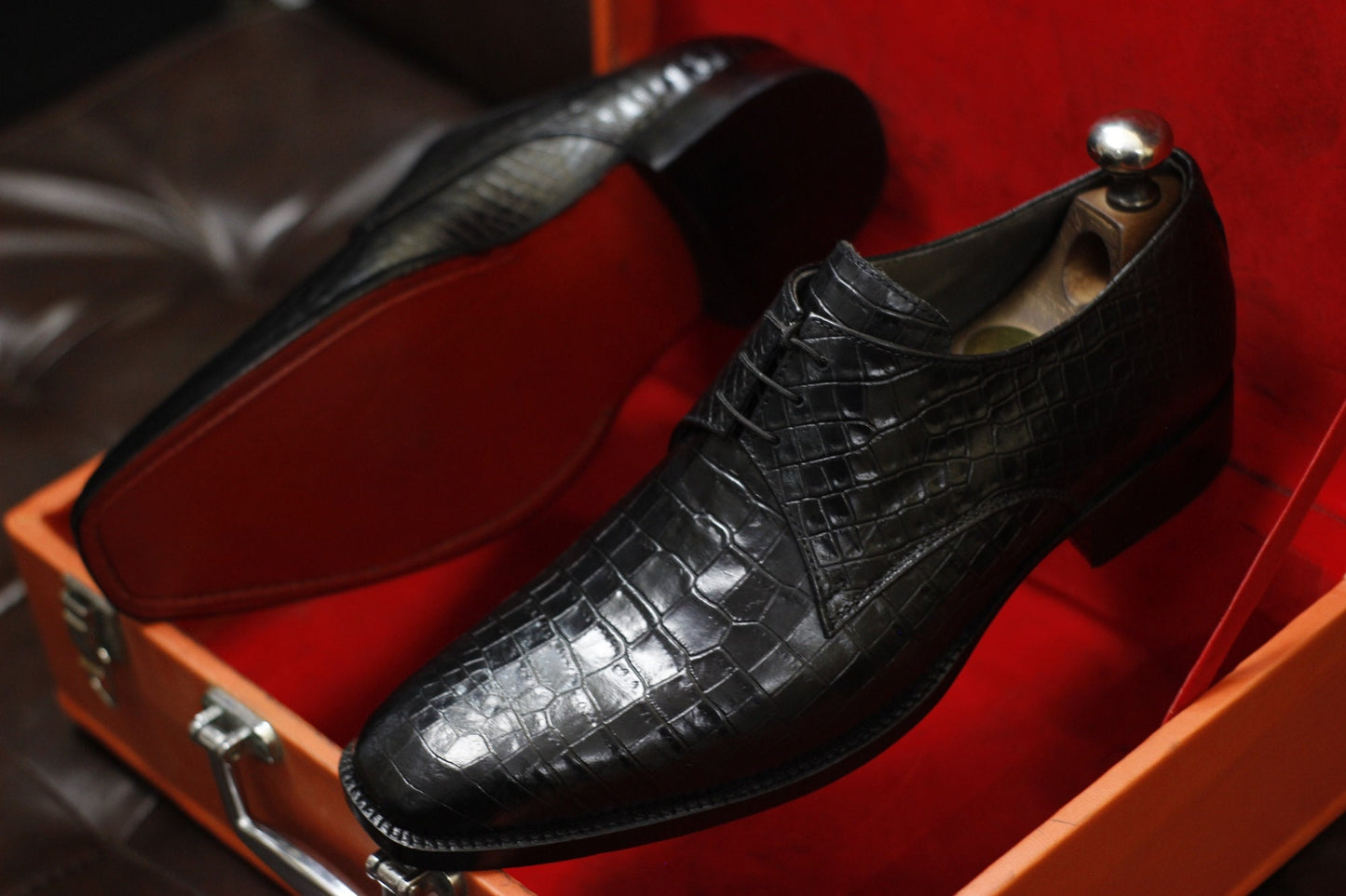 New Men's Handmade Formal Shoes Black Crocodile Textured Leather Lace Up Stylish Dress & Formal Wear Shoes