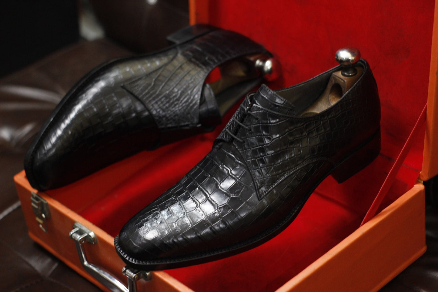 New Men's Handmade Formal Shoes Black Crocodile Textured Leather Lace Up Stylish Dress & Formal Wear Shoes