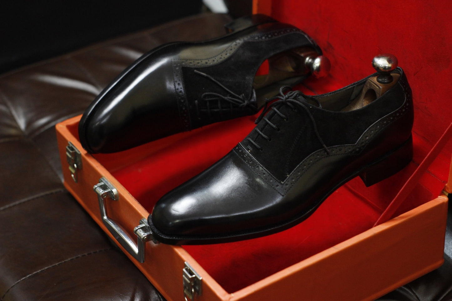 New Men's Handmade Formal Shoes Black Leather and Suede Lace Up Stylish Dress & Formal Wear Shoes