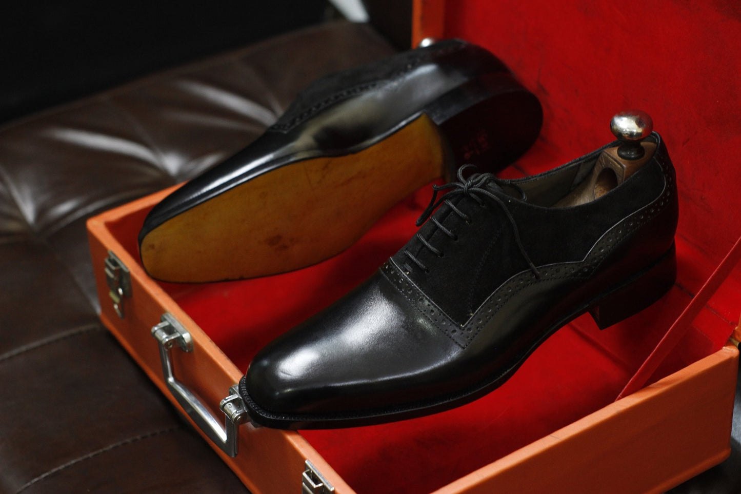 New Men's Handmade Formal Shoes Black Leather and Suede Lace Up Stylish Dress & Formal Wear Shoes