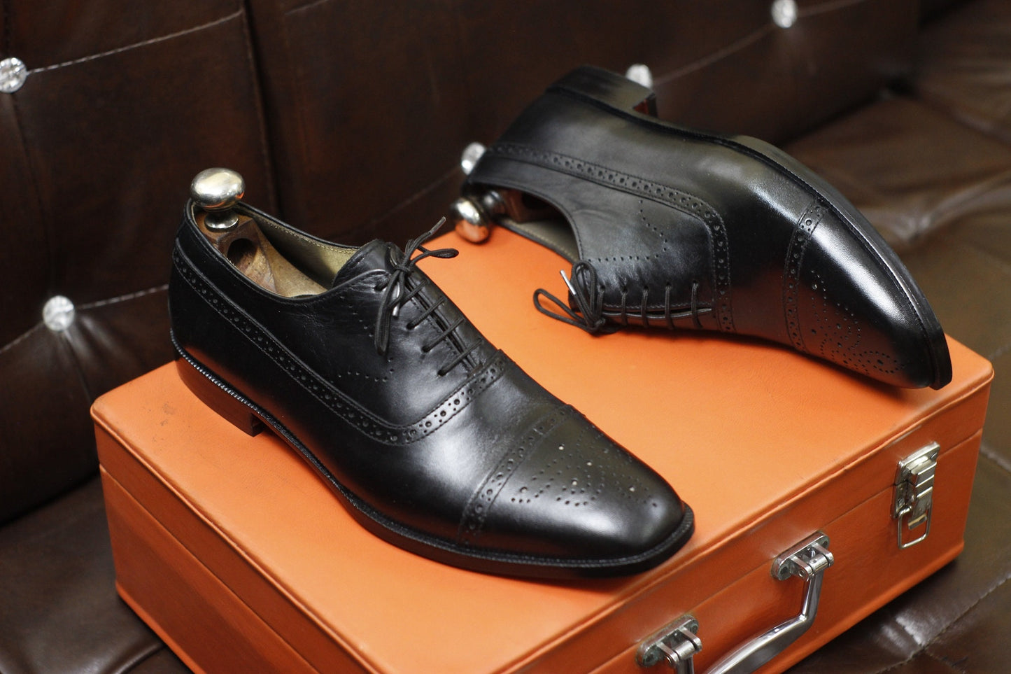 New Men's Handmade Formal Shoes Black Leather Lace Up Stylish Brogue Toe Dress & Formal Wear Shoes