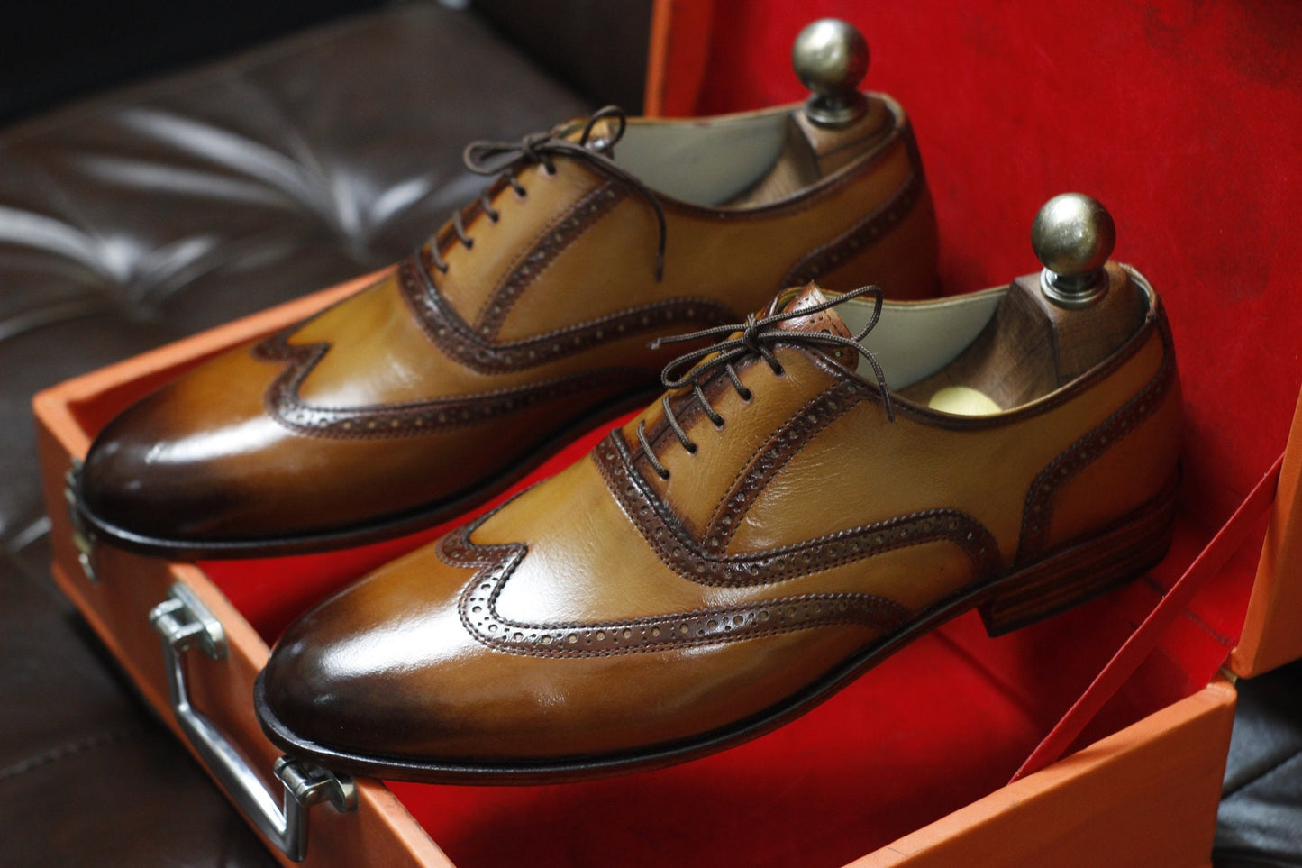 New Men's Handmade Formal Shoes Brown Shaded Leather Lace Up Stylish Wing Tip Dress & Formal Wear Shoes