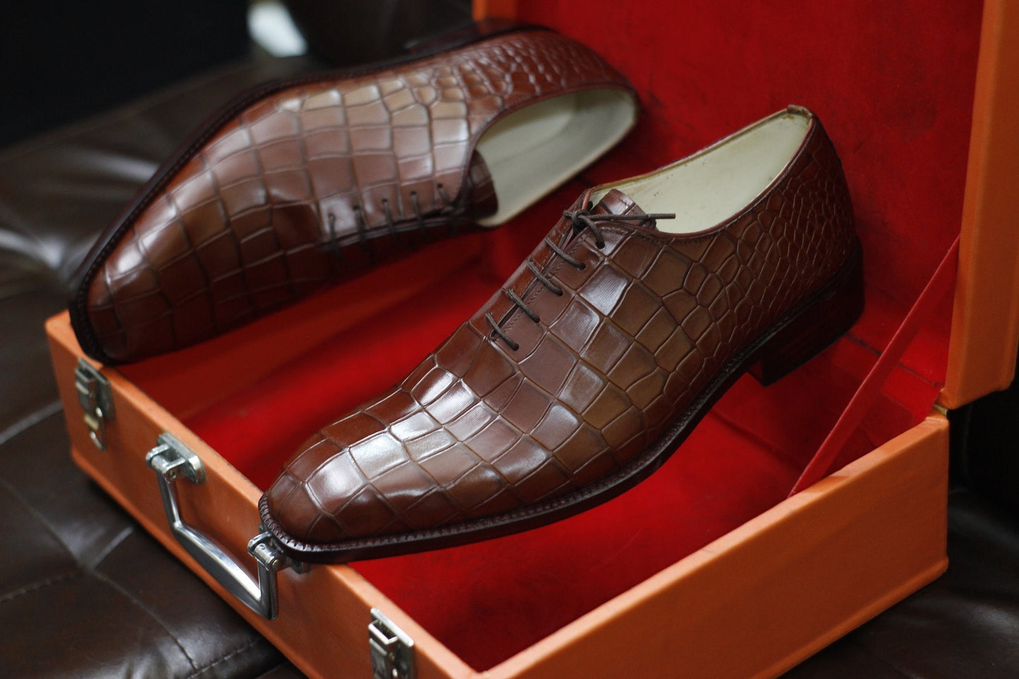 New Men's Handmade Formal Shoes Burgundy Crocodile Textured Leather , Lace Up Stylish Dress & Casual Wear Shoes