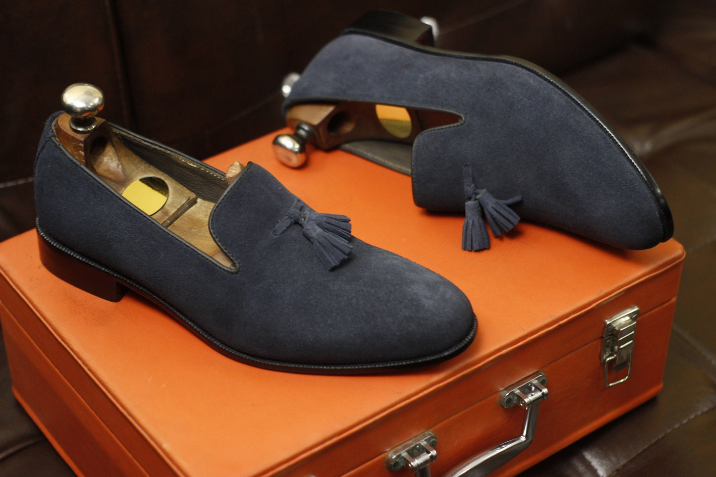 New Men's Handmade Formal Shoes Blue Suede Leather Slip On Stylish Loafer Teasels Dress & Casual Wear Shoes