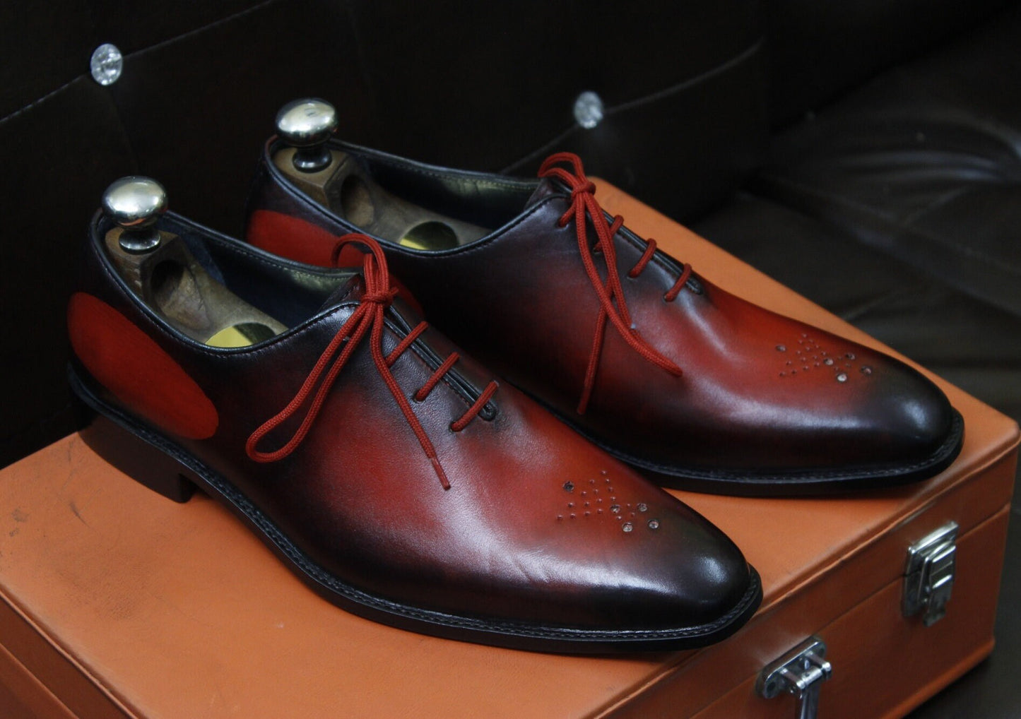 New Men's Handmade Formal Shoes Red Black Shaded Leather Lace Up Stylish Dress & Formal Wear Shoes