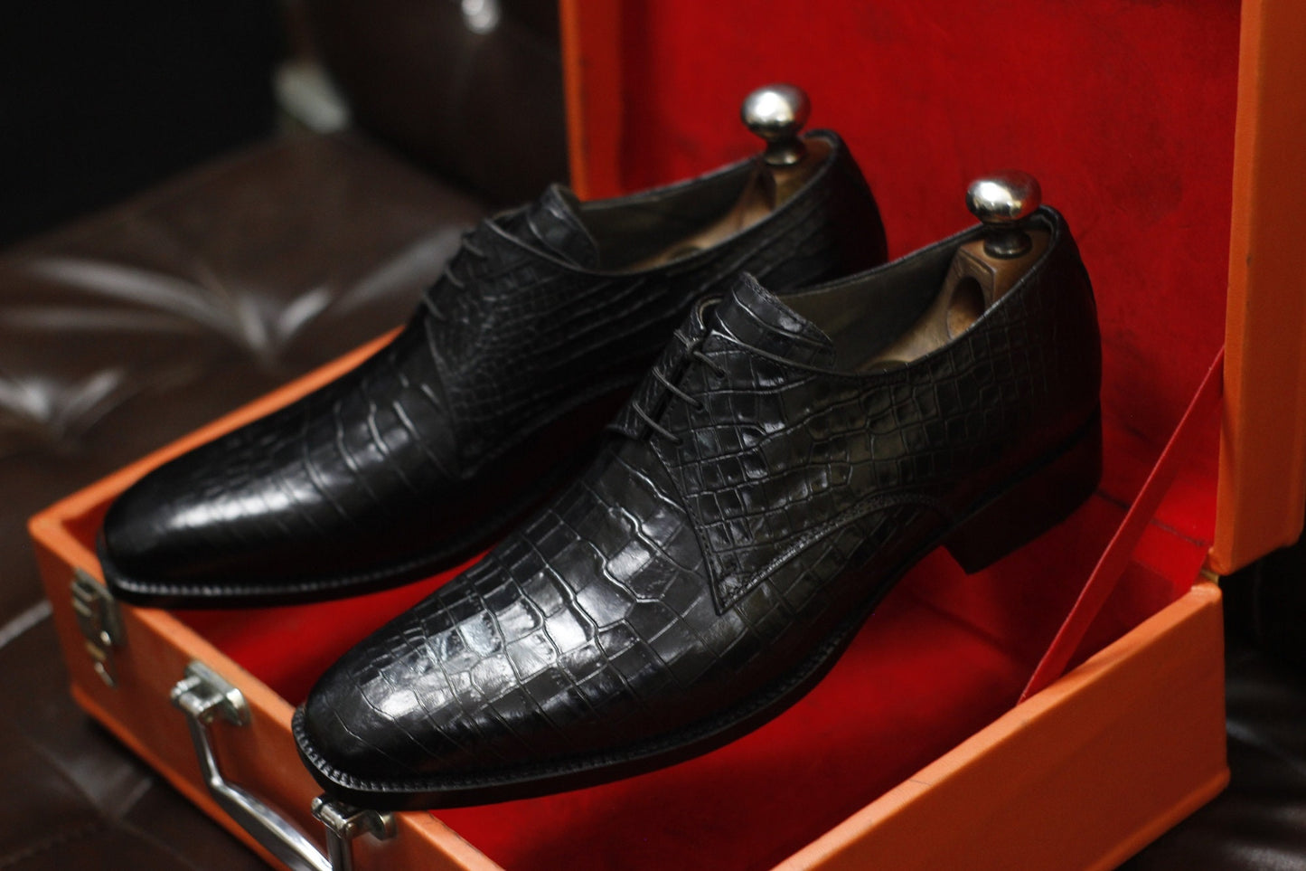 New Men's Handmade Formal Shoes Black Crocodile Textured Leather Lace Up Stylish Dress & Formal Wear Shoes