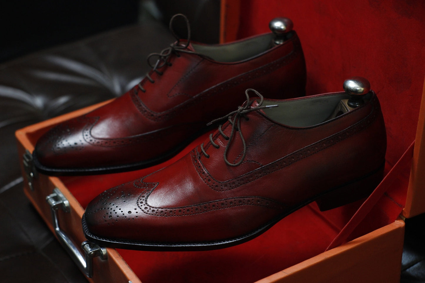 New Men's Handmade Formal Shoes Red Shaded Leather Lace Up Stylish Wing Tip Dress & Formal Wear Shoes