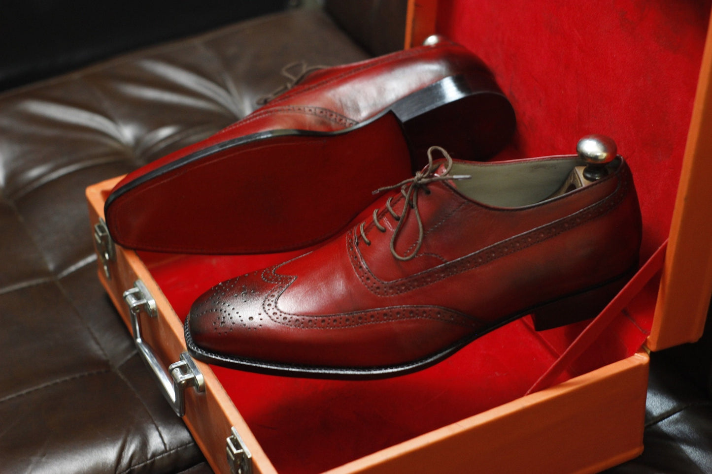 New Men's Handmade Formal Shoes Red Shaded Leather Lace Up Stylish Wing Tip Dress & Formal Wear Shoes