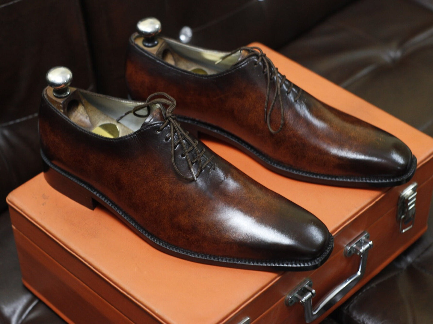 New Men's Handmade Formal Shoes Brown Shaded Leather Lace Up Stylish Dress & Formal Wear Shoes